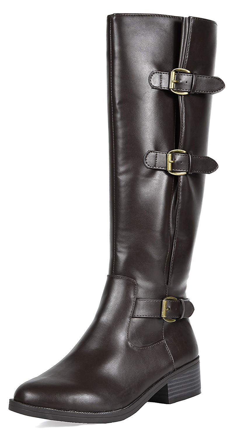 Ladies Black Leather Over The Knee High Womens Flat Boots Buckles NEW RRP £125