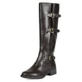 thumbnail image 1 of TOETOS Women Ladies Faux Leather Combat Casual Pull On Knee High Riding Boots MIRRAN BROWN Size 8.5, 1 of 2
