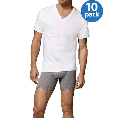 Fine Cotton Undershirt - Men's ComfortSoft Tagless V-Neck Undershirt, 10-Pack