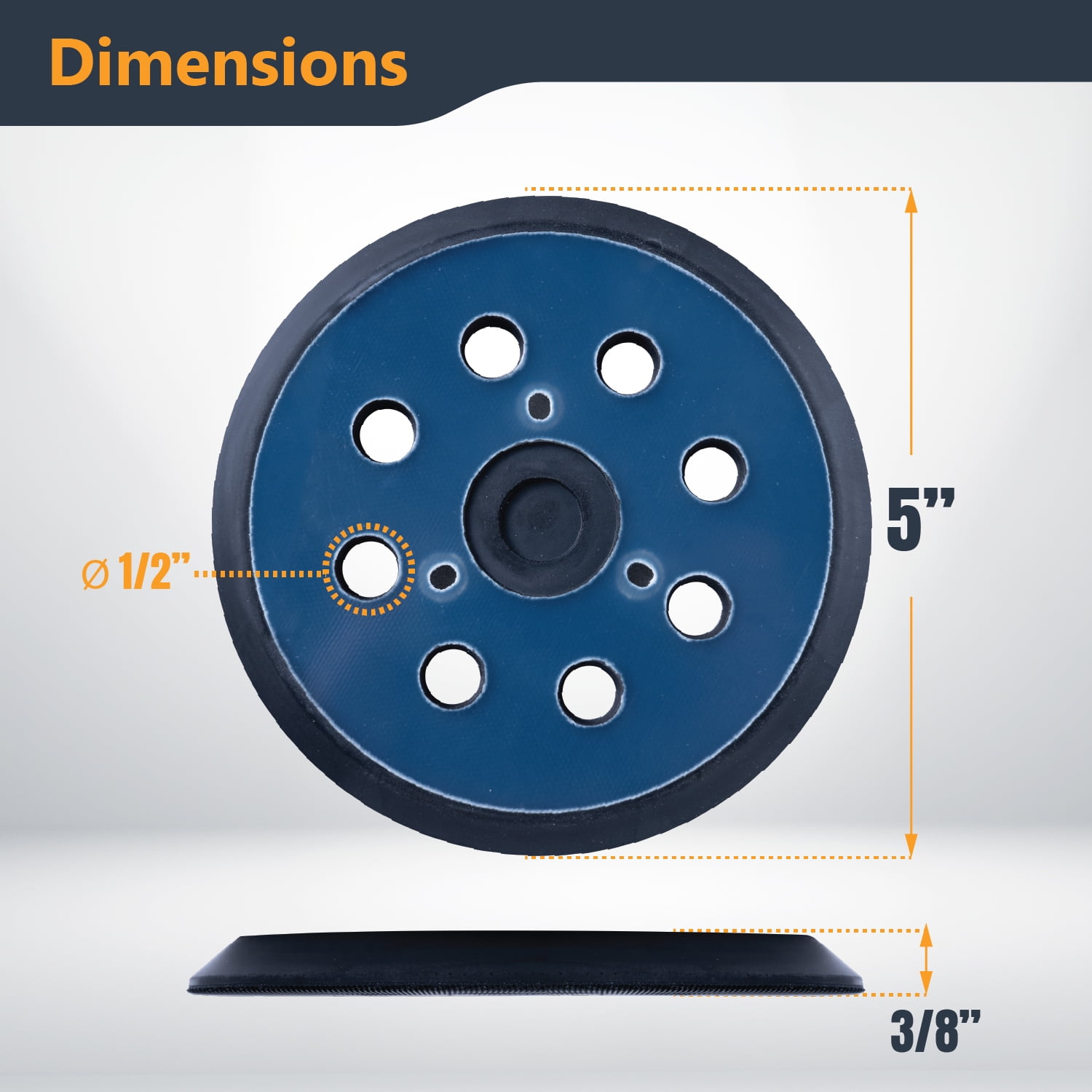 POWERTEC 4PK 5 inch 8 Holes Hook and Loop Sander Pad, 5 Inch Backing Plate Replacement for Makita 743081-8 743051-7, DeWalt DW4388, Porter Cable 151281-08, Hitachi 324-209 (46905N)