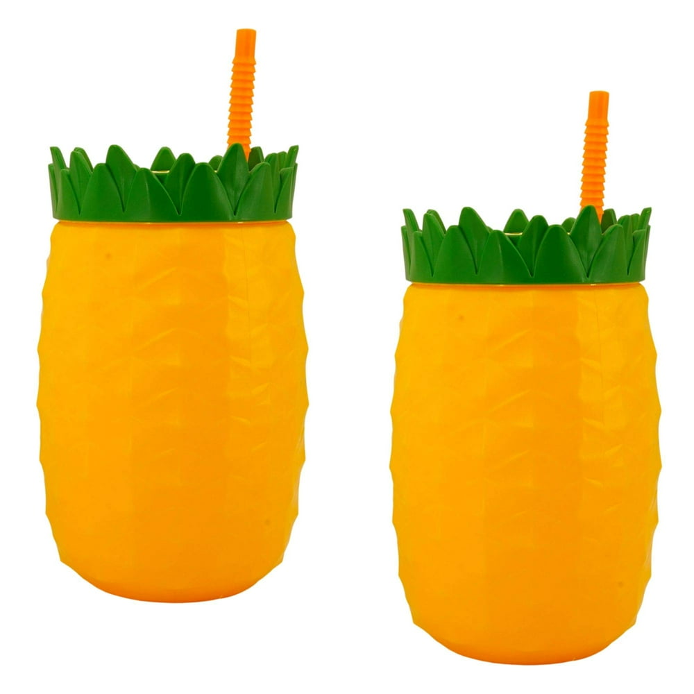 Hawaiian Tiki Party Pineapple Tumbler With Lid And Straw (2 Pack, 64 oz