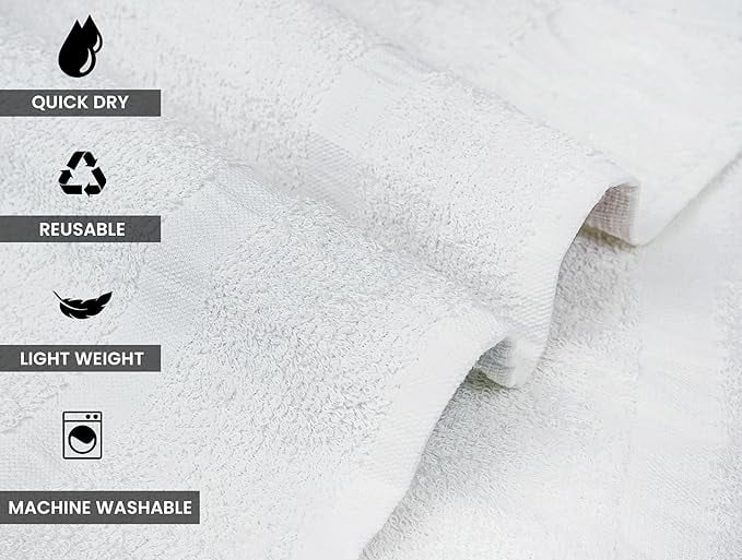 ZUPERIA White Bath Towels, 12-Pack (20x40), 100% Cotton, Lightweight, Quick-Dry, Soft & Absorbent, Ideal for Hotels, Gyms & Commercial Use
