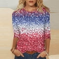 thumbnail image 6 of HOMBOM Crew Neck Shirts for Women Blouse Fourth of July Spring Pink 3/4 Sleeve Young Womans Tops Sleeveless, 6 of 6