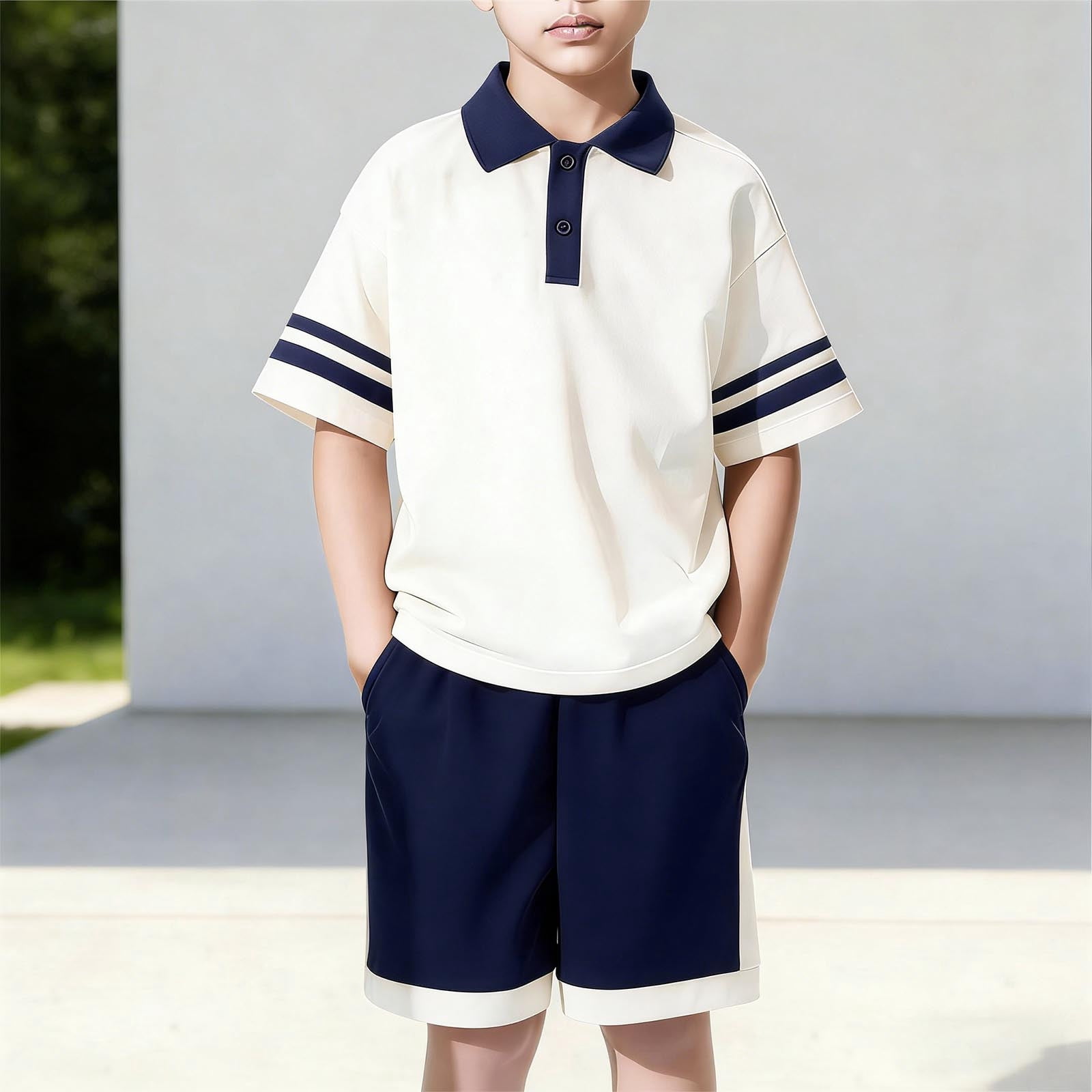 CHEEREAM 2-Piece Outfit for Boys Short Sleeve Polo Shirt & Casual Shorts Sets Kids School Summer Daily Activities Wear Outdoor