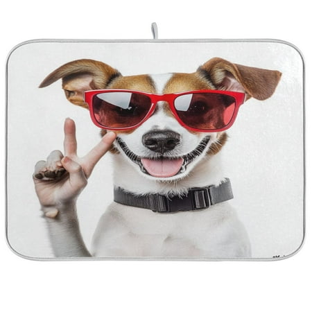 

Dish Drying Mat 18 x 24 Highly Absorbent Microfiber for Dishes Utensils Funny Dog