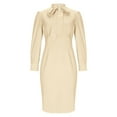 thumbnail image 4 of ZQUUVOU Belted Bow Dress for Women Slimming Long Sleeve Round Neck Knee Length Elegant Business Casual Outfit Beige, 4 of 6