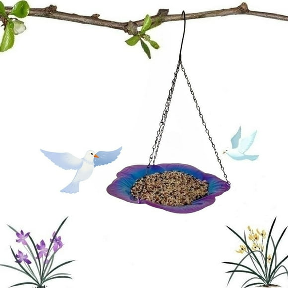 Zhourta Mangeoire à Oiseaux en Forme de Fleur Bol Suspendu pour Jardin Cour Extérieure Plateau de Mangeoire en Métal pour Oiseaux