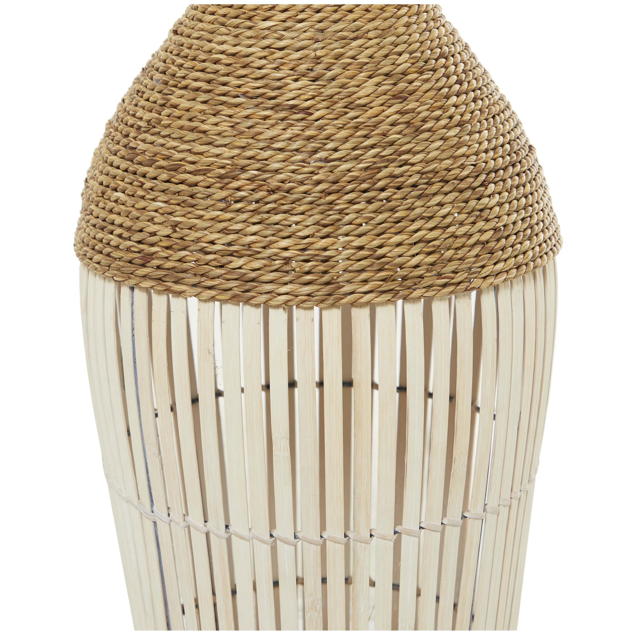 DecMode Seagrass/Bamboo Bohemian Round Tapered Decorative Vase 11"W x 32"H, with Coiled Brown Woven Rope and White Bamboo Slats