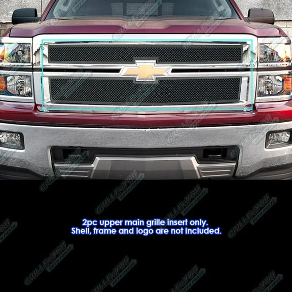 APS Compatible with Chevy Silverado 1500 2014-2015 Main Upper Stainless Steel Black Mesh Front Grill Grille Insert C75950H