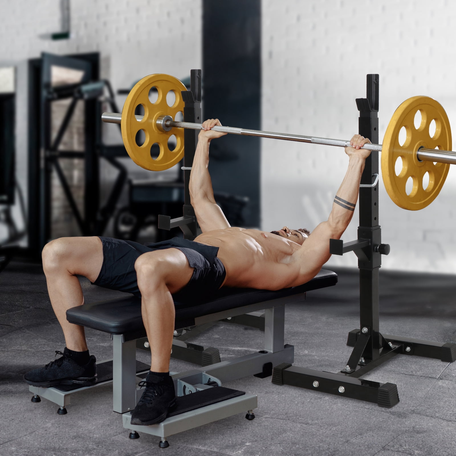 ZYPPP 2PCS Adjustable Squat Rack Stand – Heavy-Duty Barbell Bench Press Rack with 550Lbs Weight Capacity, Height-Adjustable Home Gym Rack for Squats, Bench Press, Weightlifting & Strength Training