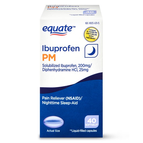 Equate Eq Ibuprofen Pm Soft Gels 40ct 25mg