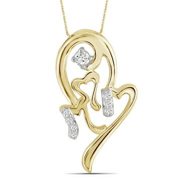 JewelersClub Mom Necklace 14K Gold Plated Silver Necklace for Women – Beautiful Accent White Diamonds   14K Gold Plated Silver Mother Daughter Necklace – Mothers Day Gifts Necklaces for Women