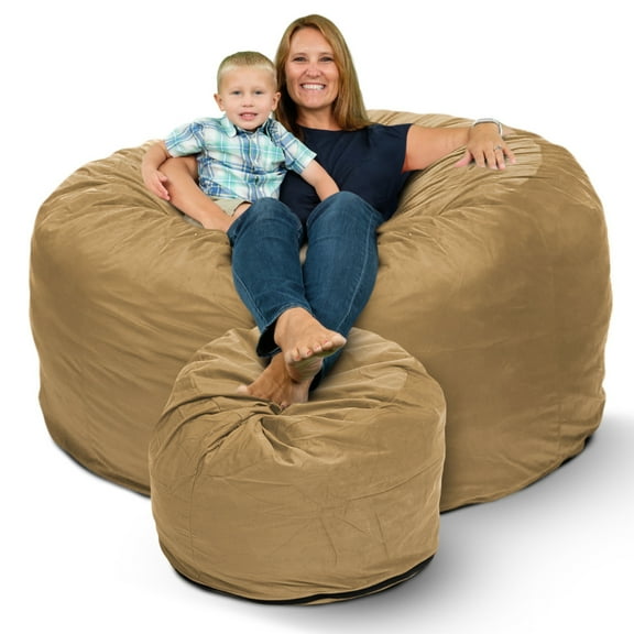 Ultimate Sack 6ft Bean Bag Chair and Footstool, Oversized Lounger, Camel Suede
