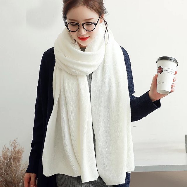 Bufanda de mujer otoño e invierno Explosión coreana de color sólido imitación cachemira tejida bufanda de lana hombres y mujeres con cien (blanco) JM
