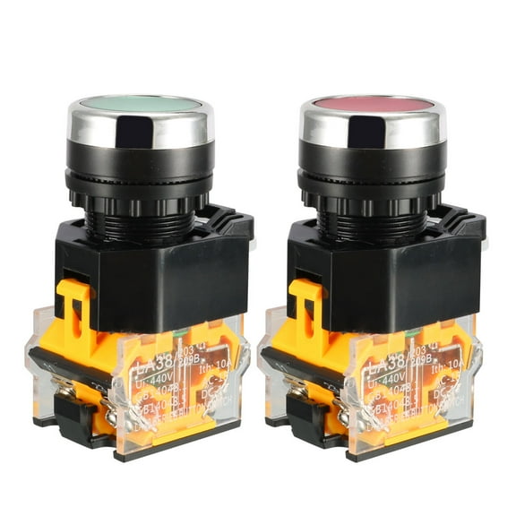 2PCS DPST 4 Terminals 22mm Dia Red Green Momentary Pushbutton Switch 10A 380V