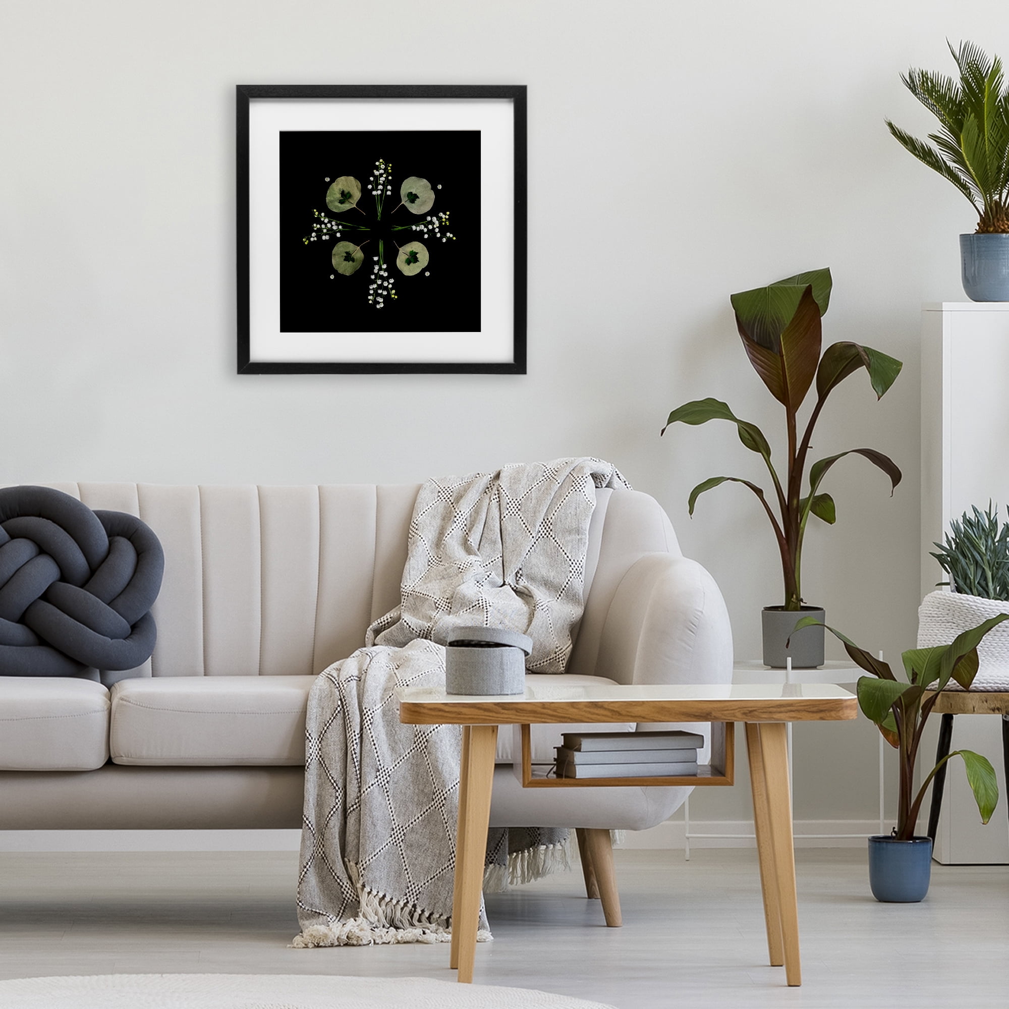 Stupell Industries Leaves & Wildflowers on Black Black Framed Print Under Glass, design by Beth Adoette