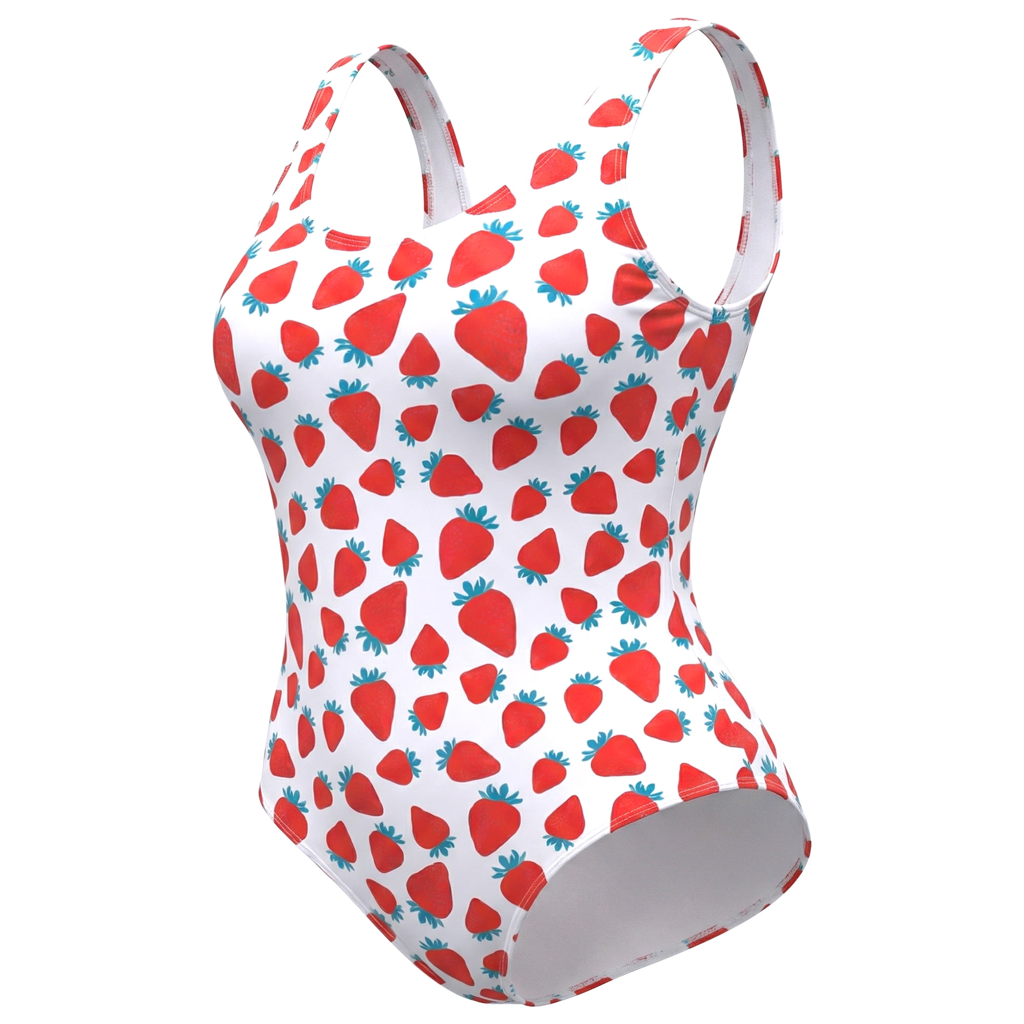 DARING DIVA Women's Plus Cute Strawberry Pattern Swimwear Bathing Suits L White