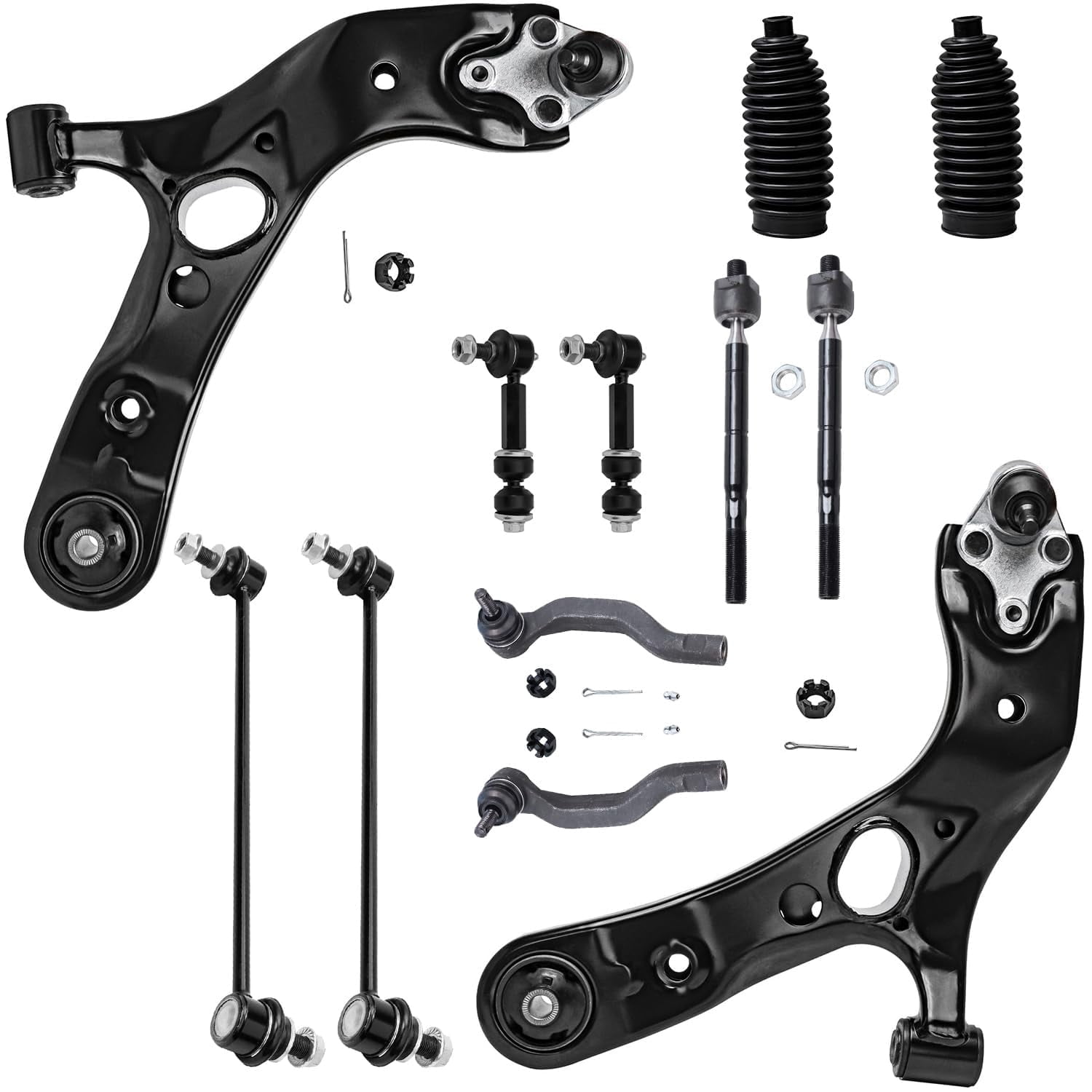 Detroit Axle - 16pc Suspension Kit for 2006-2012 Toyota RAV4 2.4L 2.5L, 2 Ready Front Struts, 2 Shocks, 2 Lower Control Arms, 4 Inner and Outer Tie Rods, 4 Sway Bar Links, 2 Boots, Replacement