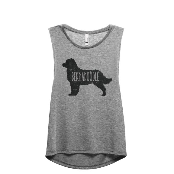 Bernedoodle Dog Silhouette Women's Fashion Sleeveless Muscle Workout Yoga Tank Top Heather Grey Grey Small