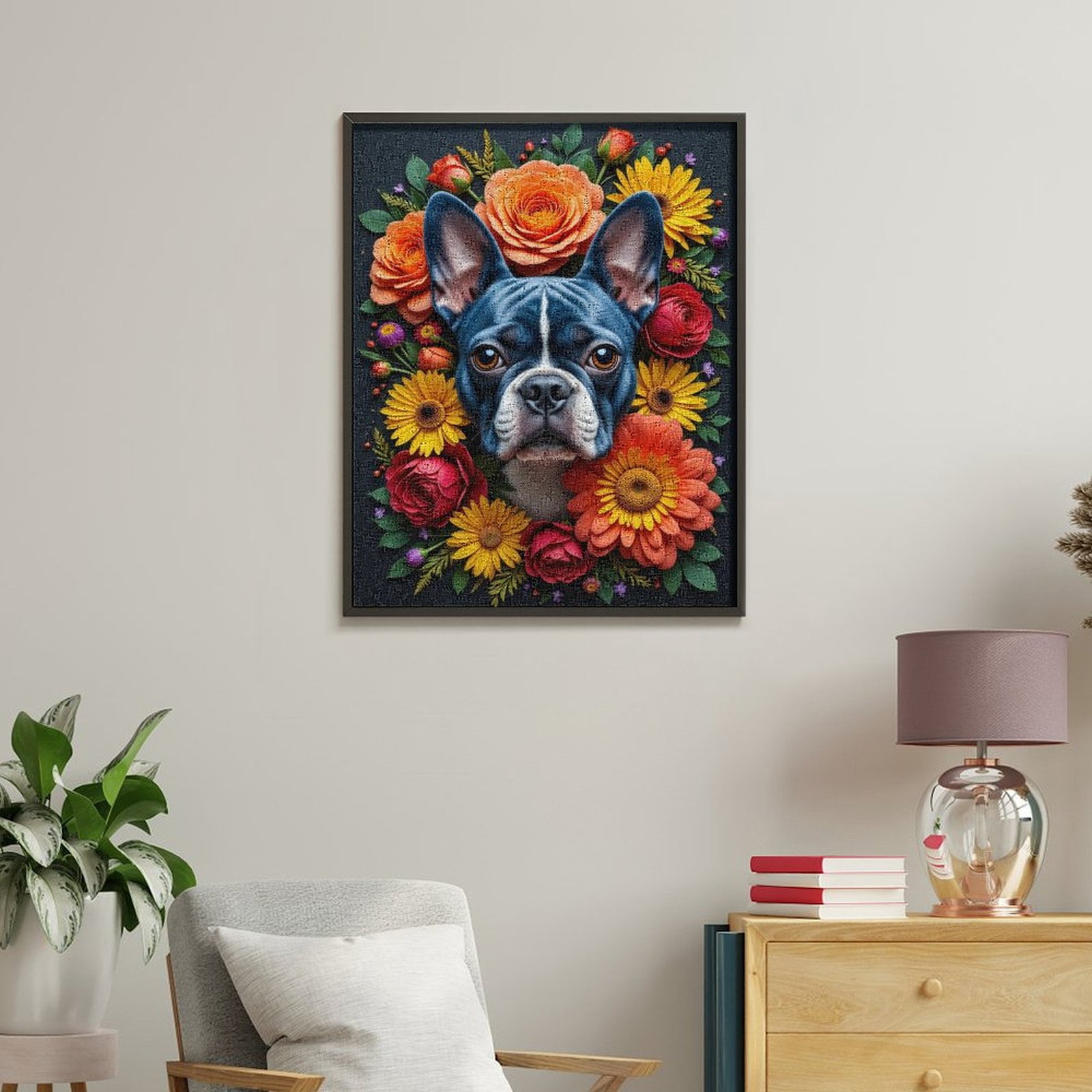 Paint By Numbers Kit for Adults Beginner - DIY Dog Floral Wreath Art Composition Canvas Painting Kits for Adults, Frameless Paint By Number for Adults for Home Wall Decor 16x20 Inch