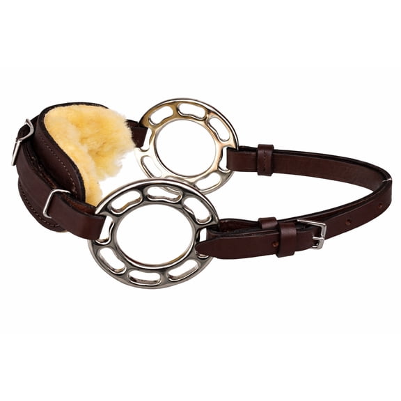 Horse Fleece Lined Adjustable Leather Bitless Bridle Curb Strap Hackamore 35H34