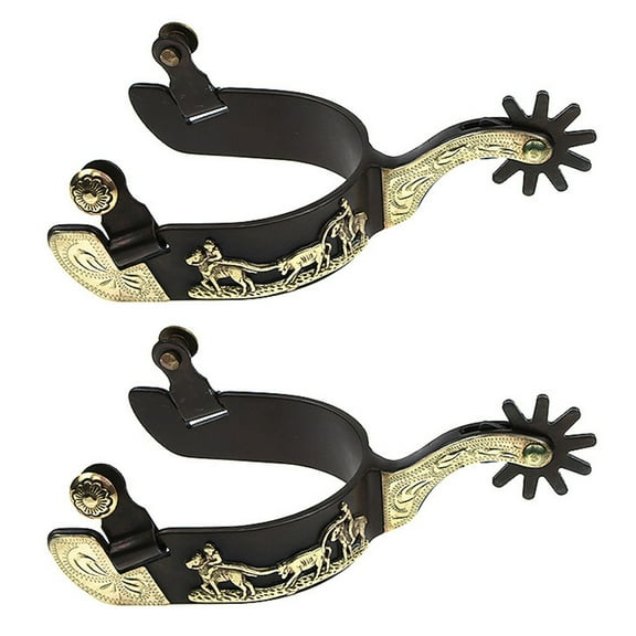 Sinyiin Horse Boot Spur Hand Carved Decoration with Gear Western Cowboy Horse Spur Mild Steel Horse Boot Spur Enduring