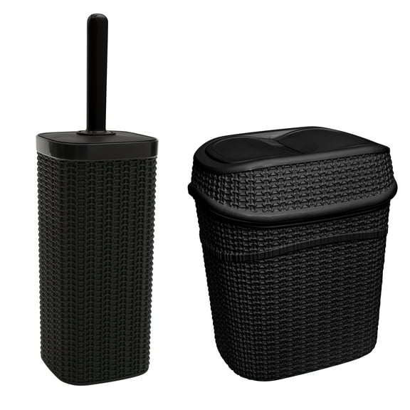 Bath Bliss Sailor Knot Toilet Brush, Holder, and Trash Can Set in Matte Black