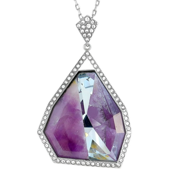 Swarovski Rhodium-Plated Stainless Steel Purple and Clear Crystal Pendant Necklace