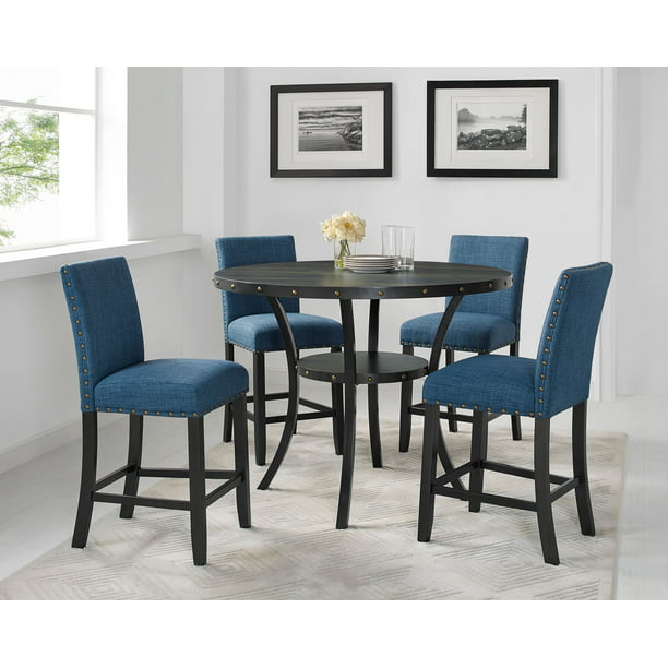 Roundhill Furniture Biony Espresso Wood, Roundhill Furniture Biony Fabric Dining Chairs With Nailhead Trim Set Of 2