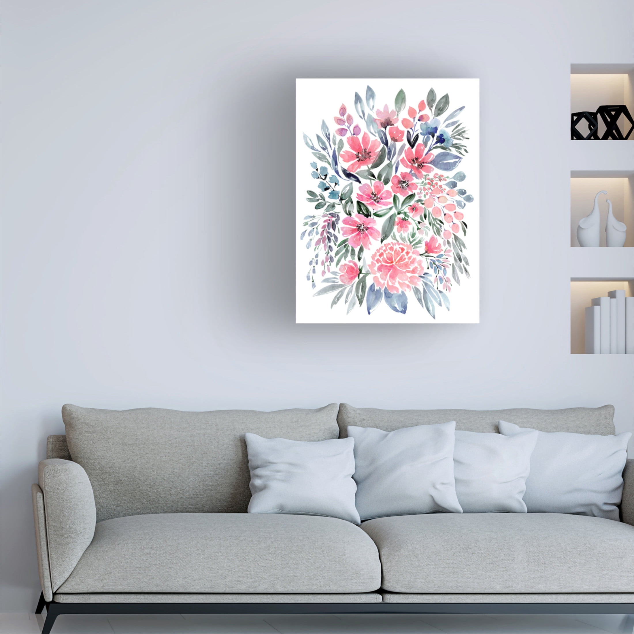 Canvas Wall Art - blursbyai 'Clara Watercolor Floral Bouquet' Wall Art for Living Room, Bedroom, or Office Décor by Trademark Fine Art - 35 x 47 Inches
