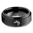thumbnail image 2 of Tungsten Horse Bronco Equestrian Band Ring 8mm Men Women Comfort Fit Black Step Bevel Edge Brushed Polished, 2 of 4