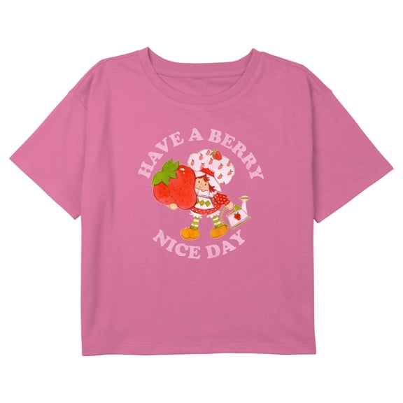 Girl's Strawberry Shortcake Distressed Have a Berry Nice Day Graphic Cropped T-Shirt