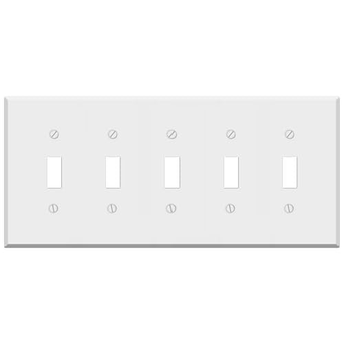 5-Gang Toggle Switch Cover, Light Switch or Receptacle Outlet Wall Plate, White Painted Metal, 5-Gang Standard Size, 4.5'' x 10'', Corrosion Resistant, Made of Unbreakable Metal