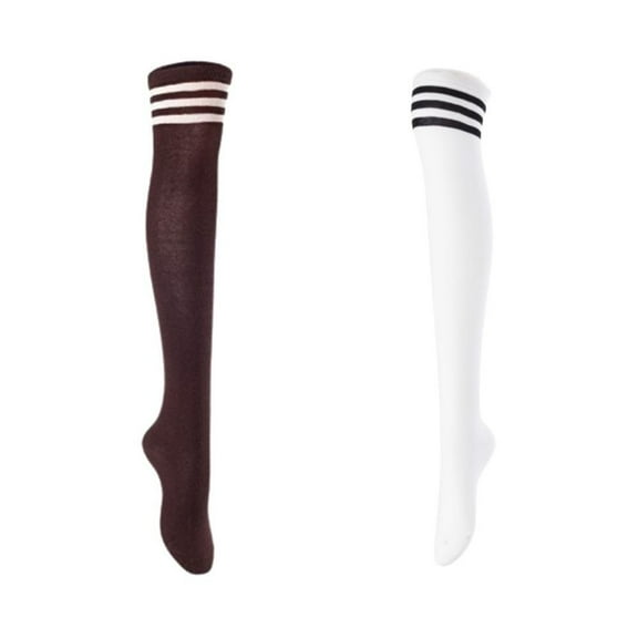 Lian LifeStyle Women's 2 Pairs Adorable Comfortable Soft Thigh High Over Knee High Cotton Socks Size 6-9 L1022 Coffee,White
