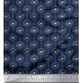 thumbnail image 1 of Soimoi Blue Poly Georgette Fabric Stripe & Peony Floral Decor Fabric Printed BTY 52 Inch Wide, 1 of 3