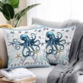 thumbnail image 2 of Blue Octopus Outdoor Pillow Covers Set of 2 Ocean Watercolor Blue Seastars Seaweed Corals Anchor Waterproof Throw Pillow Case Decorative Square Cushion Cover for Patio Couch Garden Balcony, 24"x24", 2 of 9