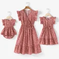 thumbnail image 1 of PatPat Robes Maman et Moi Tenues Assorties Famille Pois Partout Rose Croisé Portefeuille Col en V à Volants Robe à Manches Volantées pour Maman et Moi Vêtements pour Femmes et Fille Robe, 1 of 7