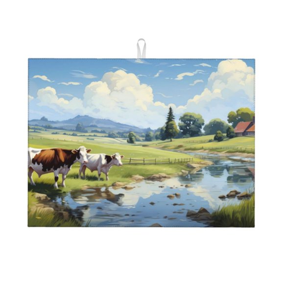 Fotbe Pasture Cow Alfombrilla de Secado para Cocina con Estampado, 18x24 Pulgadas