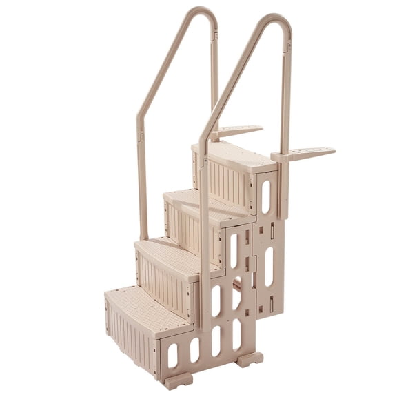 4-Step Safety Pool Ladder with Dual Handrails, Non-Slip Dense Steps 400 lb Load, Universal for 48-54 In Pools on Any Deck, Taupe