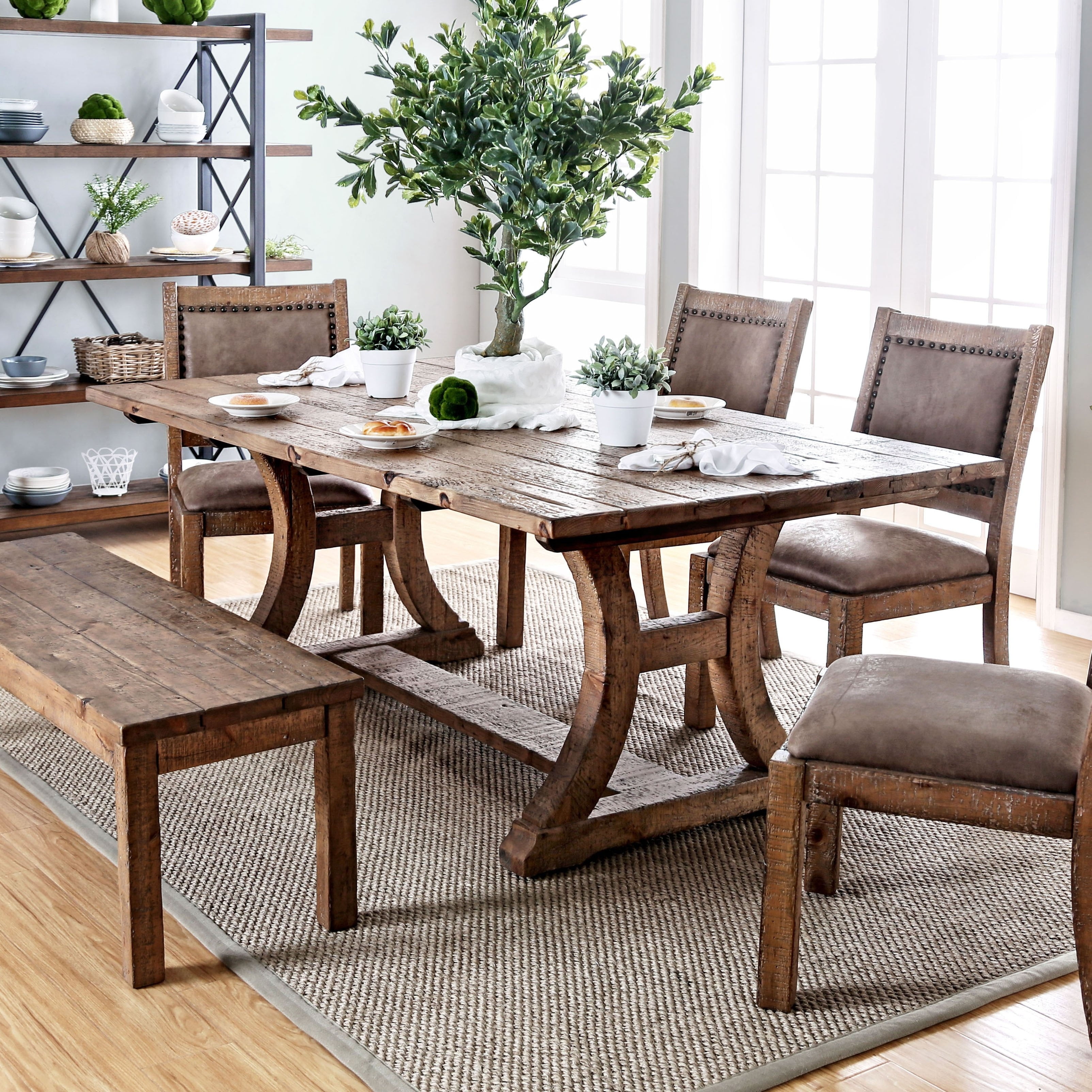 Furniture of America Sail Rustic Pine Solid Wood Dining Table - Walmart