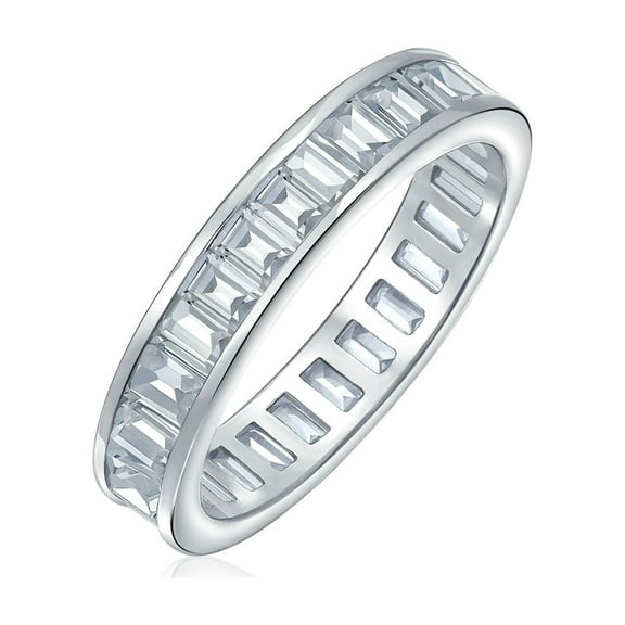 Bling Jewelry Womens Cubic Zirconia Emerald Cut Baguette CZ Eternity Band Ring Sterling Silver 4MM