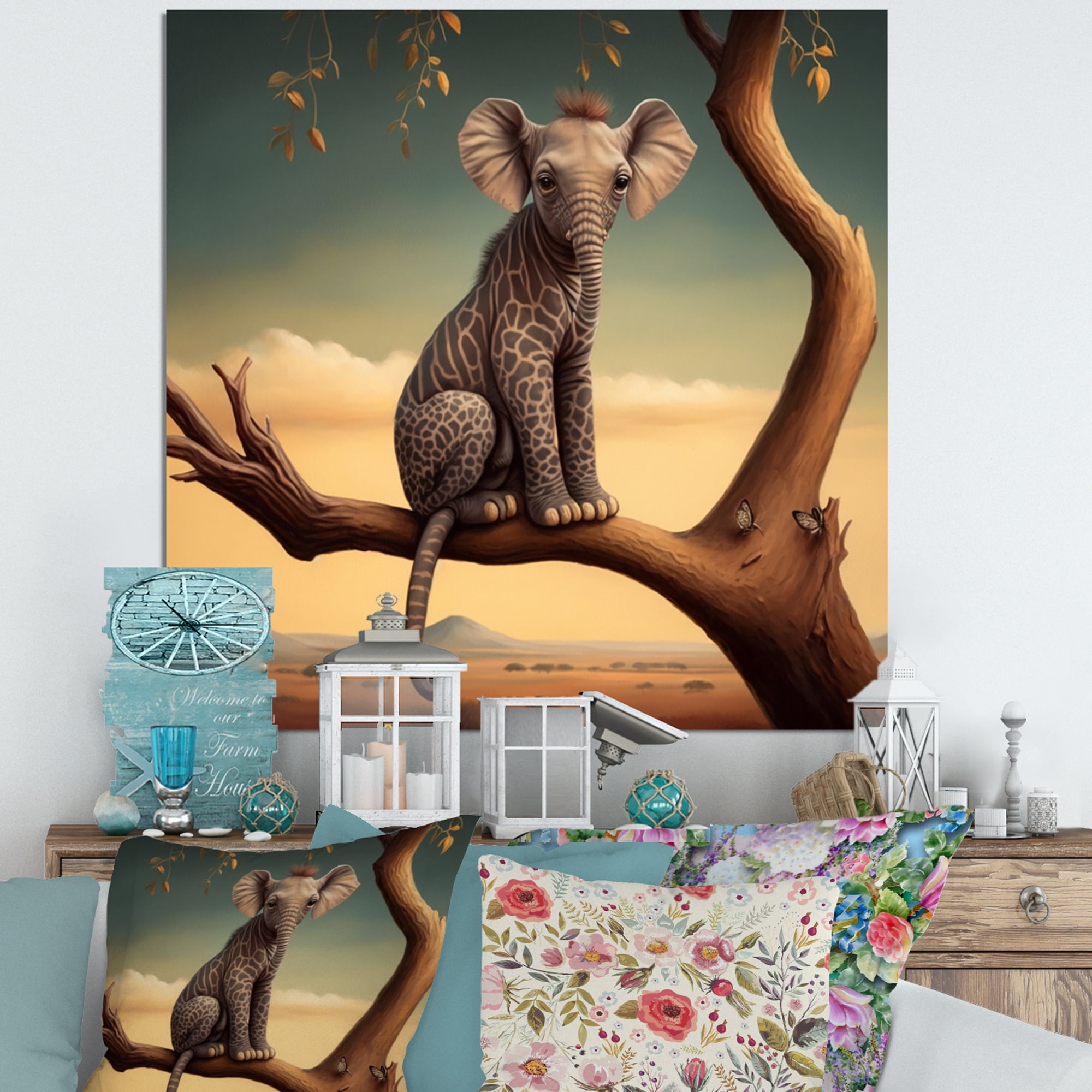 Designart Elephant On Tree II Canvas Wall Art