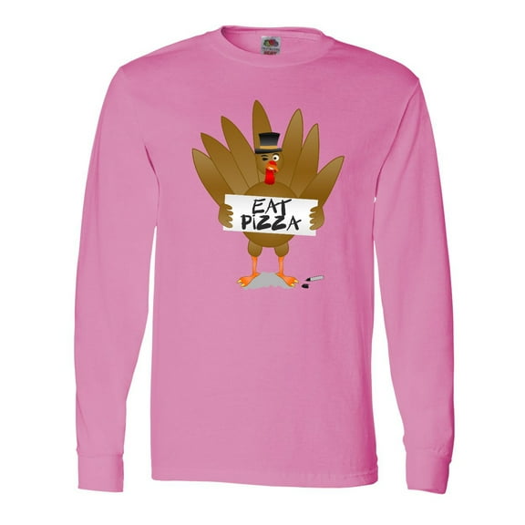 Inktastic Turkey Holding a Sign Says Eat Pizza Long Sleeve T-Shirt