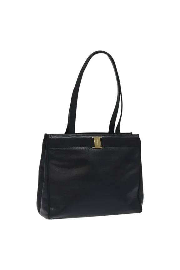 Pre-Owned Salvatore Ferragamo Vintage Vara Bow Tote Lizard Embossed Leather Black Leather Tote Bag Bag