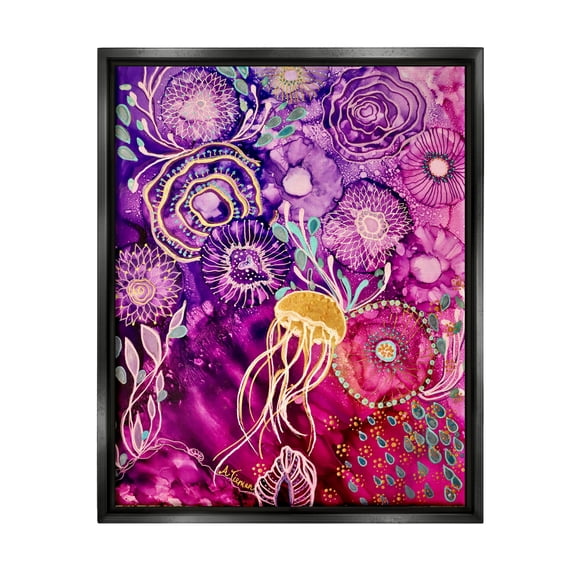 Stupell Industries Abstract Sea Life Patterns Abstract Painting Black Floater Framed Canvas Art Print Wall Art, 17 x 21