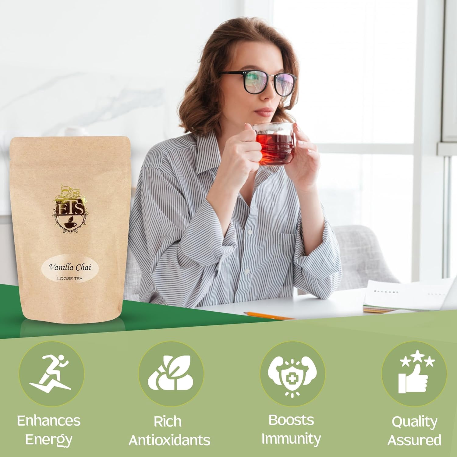 English Tea Store Vanilla Chai Tea - 16oz | Loose Leaf Black Tea with Cardamom Cinnamon, Ginger Cloves and Pepper | Rich Spiced Indian Chai with Sweet Vanilla | Brew Hot or Iced
