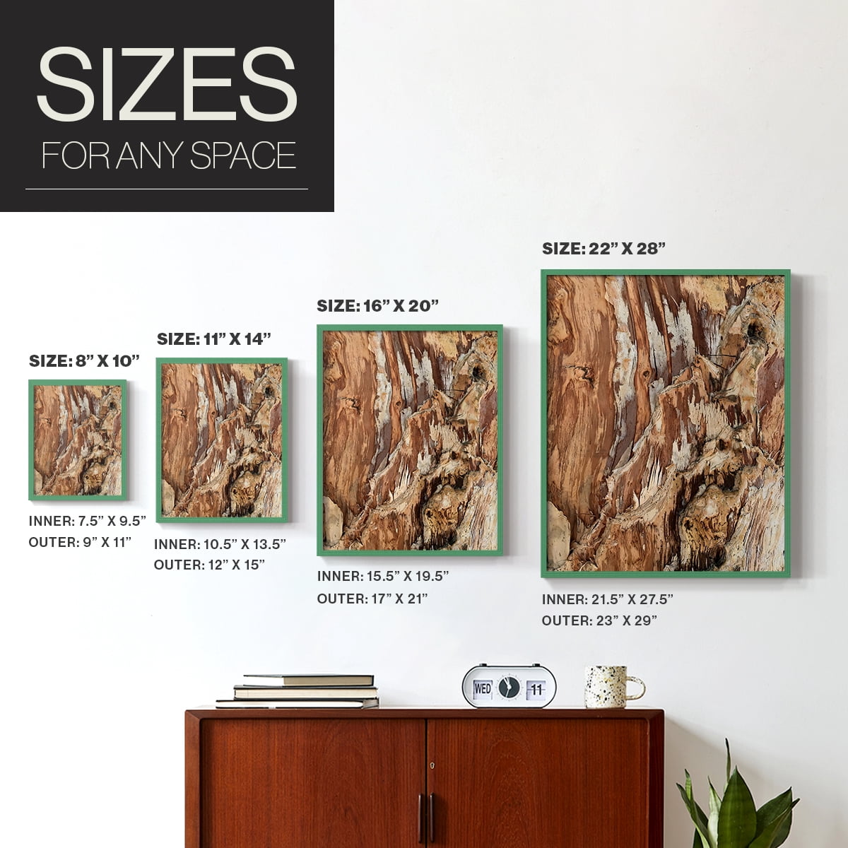 Tree Texture Triptych I Framed Print in Green Solid Wood Framed Print No Nail Hanging