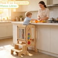 thumbnail image 2 of Torre para Niños, 3 en 1 Taburete de Cocina para Niños, Plegable Torre de Aprendizaje Montessori de Madera con Pizarra De Tiza Y Actividades Montessori, Red De Seguridad, Altura Ajustable, 2 of 7