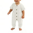 thumbnail image 7 of Busydd Baby Romper Fashion Ribbed Solid Color Short Sleeve Girls Rompers Casual Summer Lapel Button Pockets Boys Clothes 6-12 Months, 7 of 7