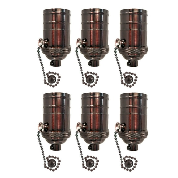 Royal Designs, Inc. Pull Chain Lamp Socket for Incandescent LED Bulbs, Oiled Rubbed Bronze, Set of 6